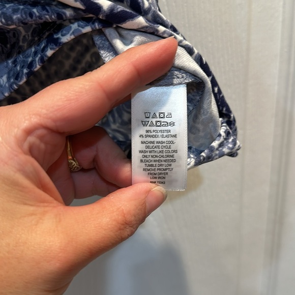 NWT! Elie Tahari Blue Printed Draped Mock Neck Sleeveless Top Blouse XL - Picture 8 of 10